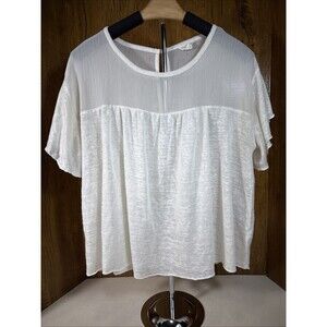 Aeropostale Sheer Yoke Short Sleeve Off White Crop Top lightweight Flow Large
